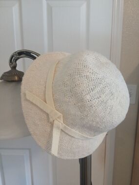 Cream Knit Sun Hat with Ribbon Trim - Women Accessories